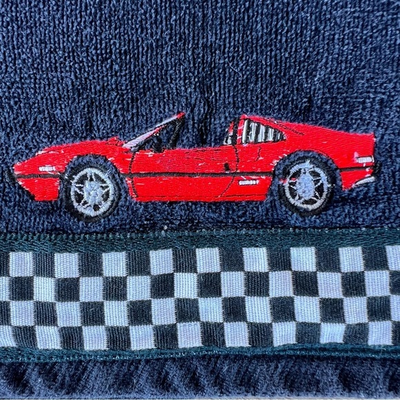 Vintage Ames Corvette Hand Towel Checkerboard Border Cotton Velour 16x30 GUC - Picture 5 of 12